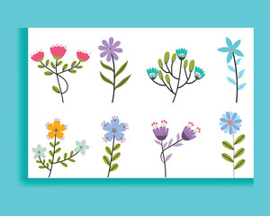 Set of spring colorful flowers. Set of floral branches. Isolated on white for greeting cards, Easter, and thanksgiving. Spring set, hand-drawn elements.