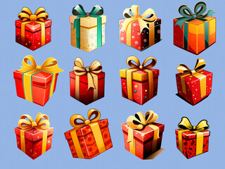 A set of icons with the image of Christmas gifts
