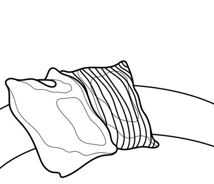 recommend clip art: There are 2 pillows on the sofa. Black and white vector image. Coloring.