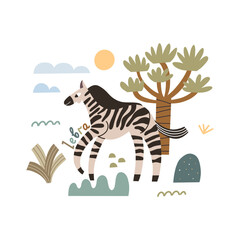 Fashionable zebra print. Vector safari illustration in hand drawn style.