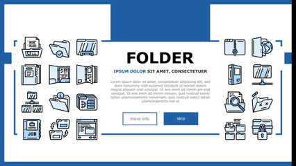 folder paper business file empty landing web page vector. blank open, office template, document information, presentation page, archive cover folder paper business file empty Illustration