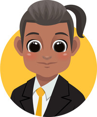 Long hair tied American African businessman avatar man face profile icon concept online support service male cartoon character portrait isolated flat icon