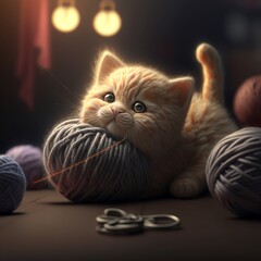 gattino che gioca con un gomitolo di lana
