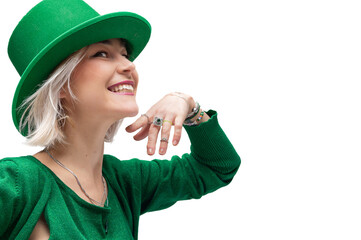 St. Patrick's Day woman. Beautiful smiling woman wearing green hat.