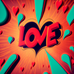 The word Love on a colorful background in the style of pop art. High quality illustration