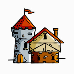 Medieval castle. Stone knight or royal fortress