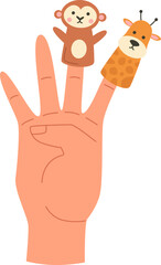 Cute soft puppets on fingers flat icon Toys for theatre
