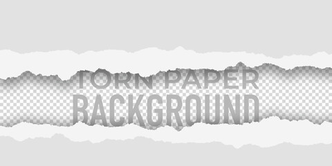 Ripped paper, torn in pieces vector background. White blank sheet with ragged edge. Paper surface turned illustration.