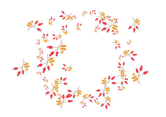 Yellow Leaf Background White Vector. Foliage Vibrant Texture. Red Leaves Border. Tree Design. Herb Image.