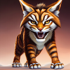Aggressive wild cat. Cartoon style Digital illustration. Generative AI.