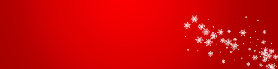 Silver Snowflake Vector Red Panoramic Background.