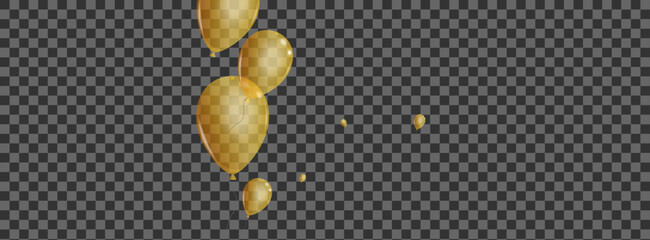 Gold Air Background Transparent Vector. Toy Rubber Template. Yellow Abstract Helium. Baloon Jubilee Card.