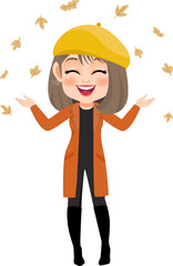 Girl Throwing Leaves cartoon character PNG