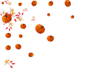 Yellow Vegetable Background White Vector. Gourd Image. Red Invitation Frame. November Border. Gold Pumpkin Graphic Set.