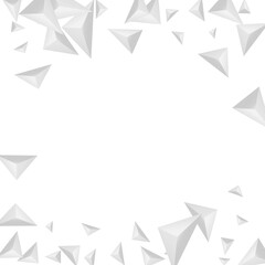 Hoar Triangular Background White Vector. Crystal Clean Template. Greyscale Concept Texture. Pyramid Graphic. Grizzly Origami Banner.