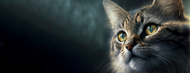 beautiful european cat,  banner background with wonderful lighting