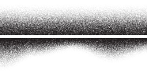 Black noise stipple dots halftone pattern on white horizontal background, grainy texture - obrazy, fototapety, plakaty
