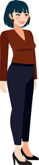 Business woman in office style clothes 3/4 view cartoon character PNG