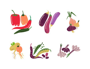 Ripe Vegetables and Organic Agricultural Crop Vector Set
