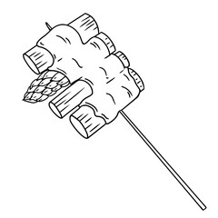 Hand drawn asian food. Vector illustration of asparagus on stick with cheese. Street fried snack.