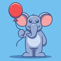 Cute elephant logo mascot holding a balloon vector illustration