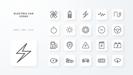 Modern electric green energy vehicle icon with black outline style