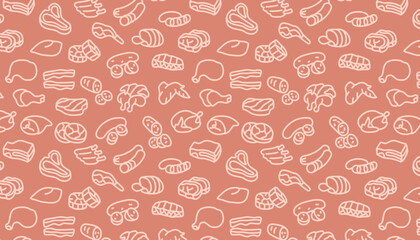 Vector pattern of meat. Line style Icons.