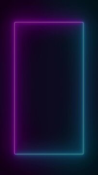 Video animation of glowing neon rectangles in blue and magenta - abstract background - seamless loop - vertical video