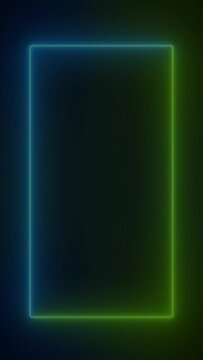Video animation of glowing neon rectangles in green and blue - abstract background - seamless loop - vertical video