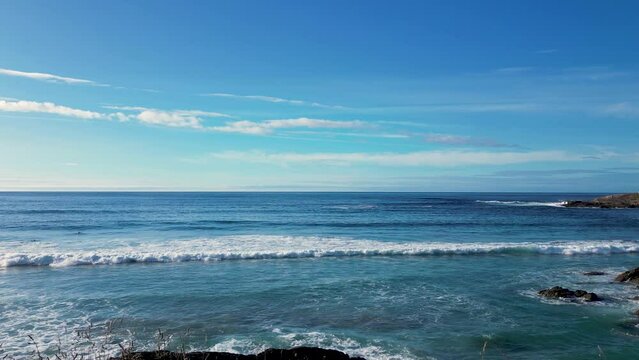 Seascape And Rolling Waves Seen From The Coast Of Caion In A Coruna, Spain. wide