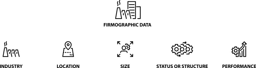 Firmographics icons set , vector illustration