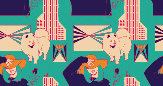 Fashion minimal illustration stylish paris girl trippy seamless pattern design
