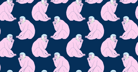 Fashion minimal illustration trippy absurd seamless pattern monkey © Porechenskaya