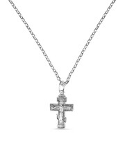 isolated on white background jewelry silver cross on a chain with a shadow