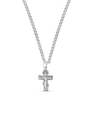 isolated on white background jewelry silver cross on a chain with a shadow