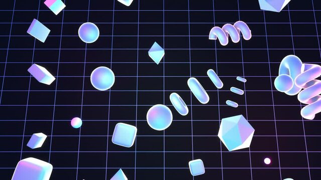Looped neon geometric shapes background animation.