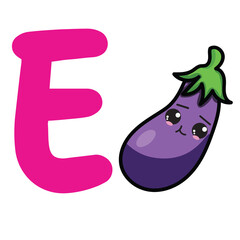 Fruit Alphabet Clip Art, Fruit A to Z Clipart, Cute a-z Clipart ,Clip Art for Personal and Commercial use, Digital clip art for Download,Eggplant,e