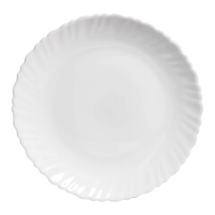 white plate with carved edge top view photo isolate. white plate mock up