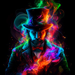 Colourful Surreal Magician effect with Neon Colours Generative AI Illustration