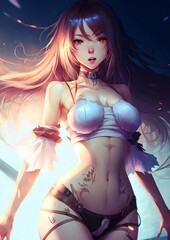 Cute anime girl with beautiful eyes digital art