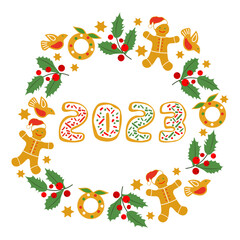 Vector Merry Christmas New Year 2023 Gingerbread