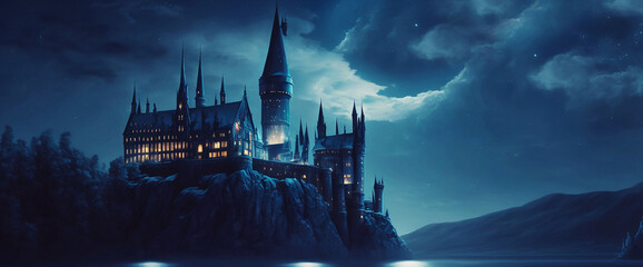 Naklejka premium A beautiful castle over mountain digital illustration