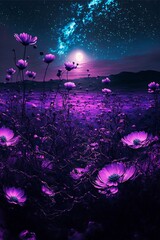 Obraz na płótnie Canvas Purple cosmic flowers on a magical night