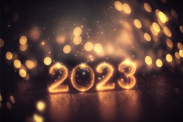 Fototapeta na wymiar Happy new year 2023 written with sparkles. Generative AI