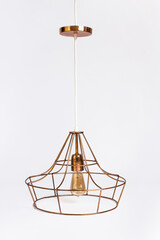 Fototapeta na wymiar Vintage wire iron lamp. Minimalist deco lamp. Minimalist lighting design for interior home deco.