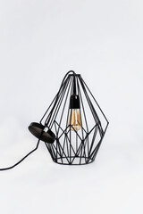 Vintage wire iron lamp. Minimalist deco lamp. Minimalist lighting design for interior home deco.