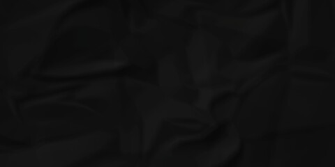 Dark Black facbric paper backdrop crumpled texture. dark black textured crumpled black paper background. panorama black paper texture background, crumpled pattern.