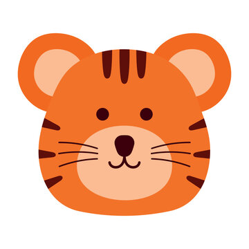 Cute Tiger Face Wild Animal Character in Animated Cartoon Vector Illustration