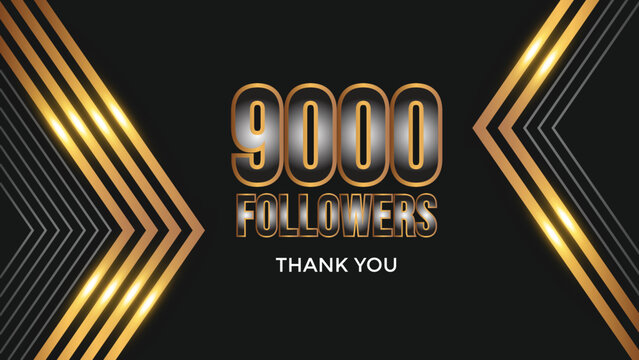Thank you design Greeting card template for social networks followers, subscribers, like. 9000 followers. 9k followers celebration
