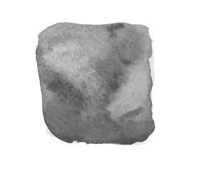 Gray watercolor spot on white. Hand drawn painted object. Grey stain. Watercolor artwork. Art banner. Black and white illustration